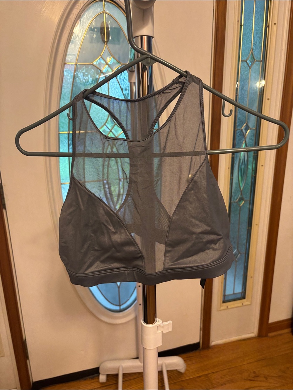 Gray Mesh High-Neck Bralette -